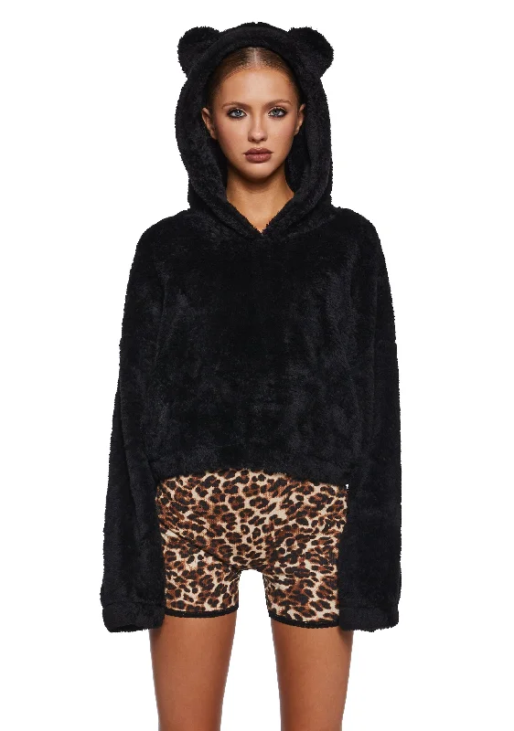 Women's Formal Wear Bear It All Faux Fur Hoodie - Black