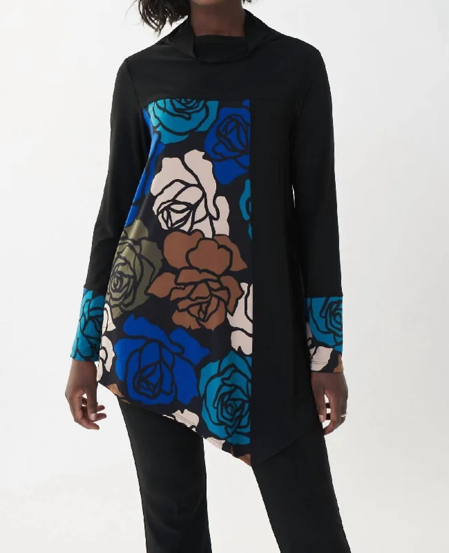 High End Women's Wear Floral Tunic In Blackmulti