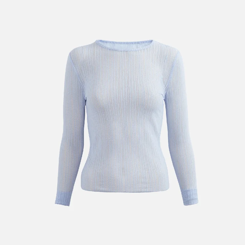 Women's Apparel Second Skin Ribbed Crew Neck Long Sleeve - Periwinkle