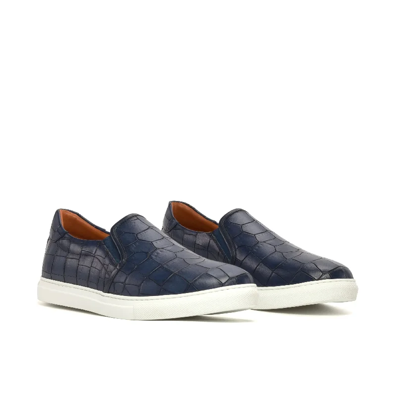 Men's Elegant Shoes DapperFam Versado in Navy Men's Italian Croco Embossed Leather Slip On Men's Elegant Shoes DapperFam Versado in Navy Men's Italian Croco Embossed Leather Slip On