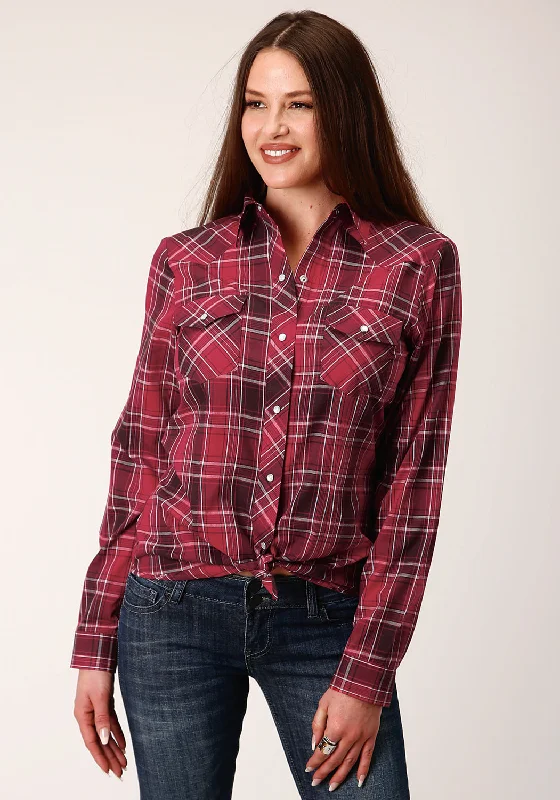 Women's Stylish Vacation Attire Roper Womens 820 Bright Plaid Red Cotton Blend L/S Shirt