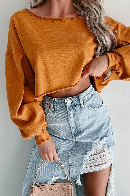 Women's Office Outfit Swapping Stories Oversized Crop Pullover (Mustard)