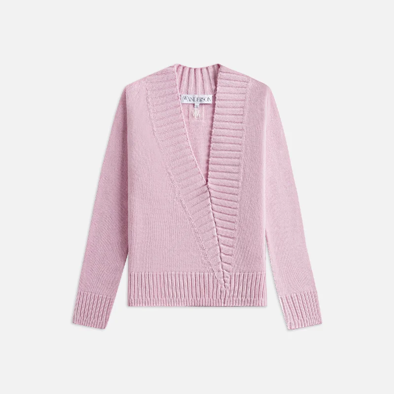 Women's Clothing Online Sale JW Anderson Slanted V Neck Jumper - Pale Pink