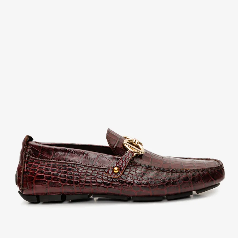 Men's Ultra-Light Boots The Pisa Burgundy Leather Bit Drive Loafer Men Shoe