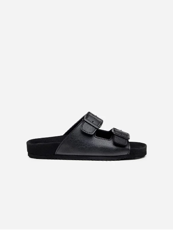 Men's Flexible Shoes Truda Unisex Vegan Leather Two-Strap Sandals | Black