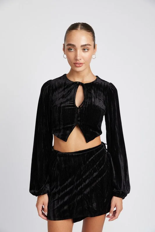 Exclusive Discount Hot Girl Velvet Dream Keyhole Long Sleeve Crop Top