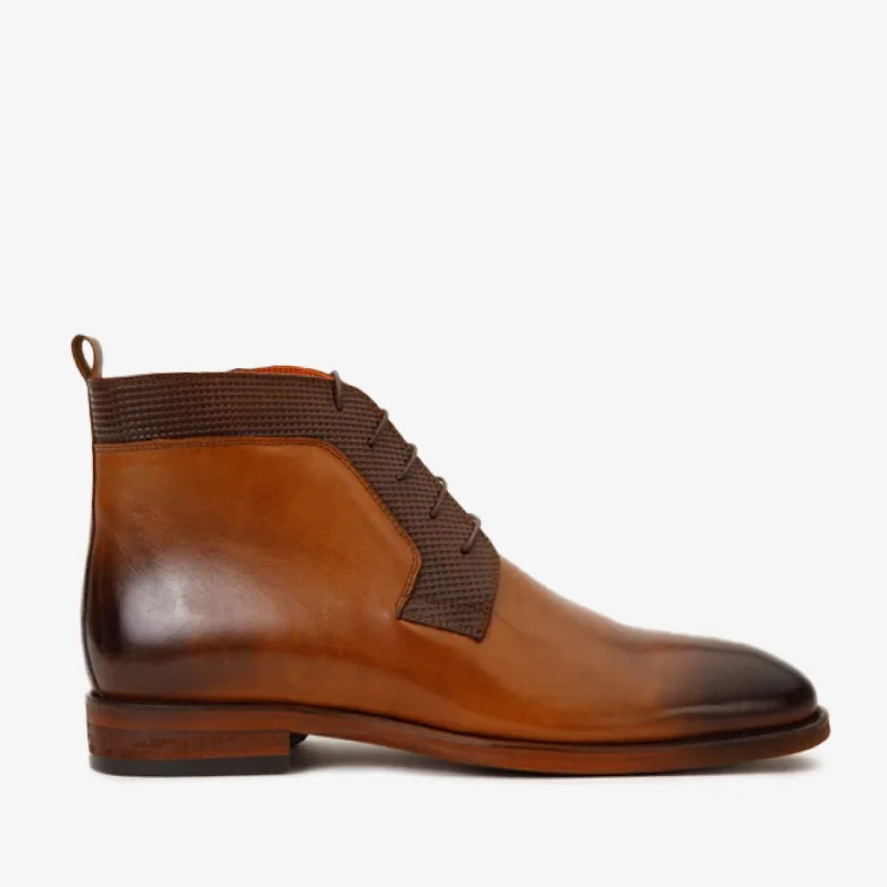 Men's Eco-Friendly Boots The Romto Tan Leather Derby Lace-Up Men Boot With a Zipper
