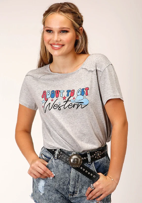 Women's Clothing Online Sale Roper Womens About To Get Western Grey Poly/Rayon S/S T-Shirt