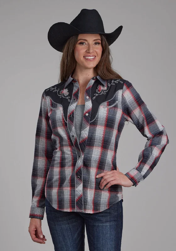 Clearance Sale Online Roper Womens 2109 Plaid Black/Red Cotton Blend Leaf L/S Shirt