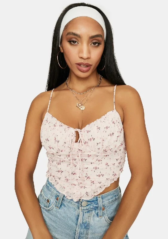 Women's Outerwear Apparel Petal Now Forever Floral Ruched Crop Top