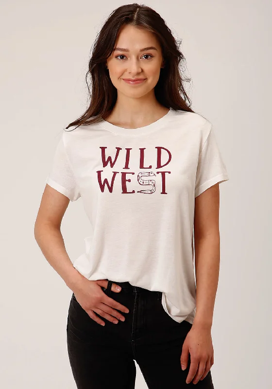 Clothing For Women Roper Womens Wild West Ivory Poly/Rayon S/S T-Shirt