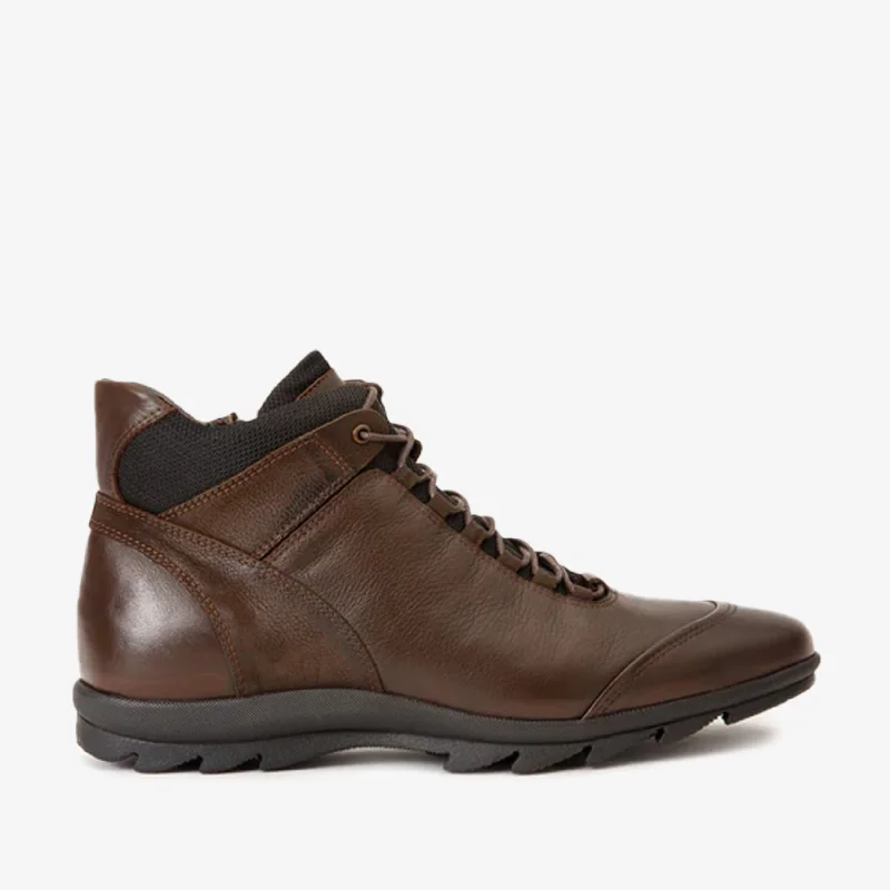 Men's Premium Shoes The Houston Leather Brown Lace-Up Casual Men Boot with a Zipper