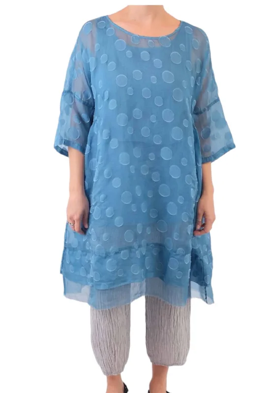 Stylish Women's Apparel Polka Dot Tunic In Blue