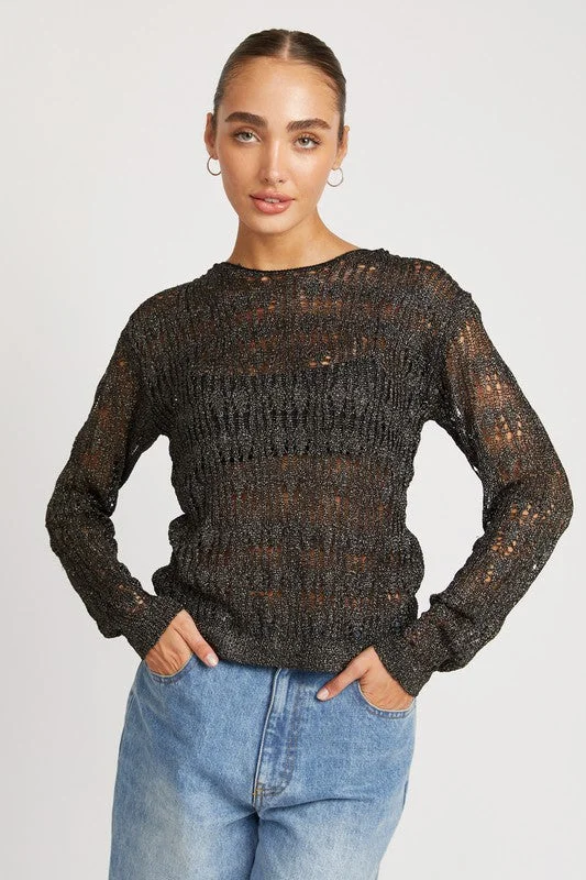 VIP Member Discount Hot Girl Glitter Yarn Crocheted Long Sleeve Top