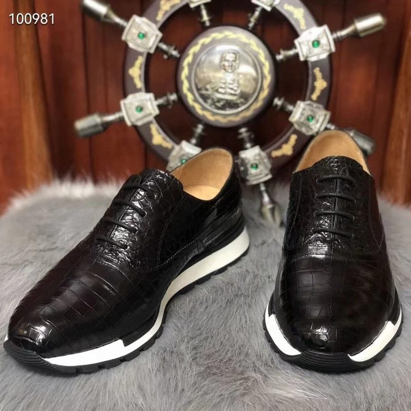 Men's Supportive Boots Men's Authentic Exotic Crocodile Skin Lace-up Casual Derby Shoes