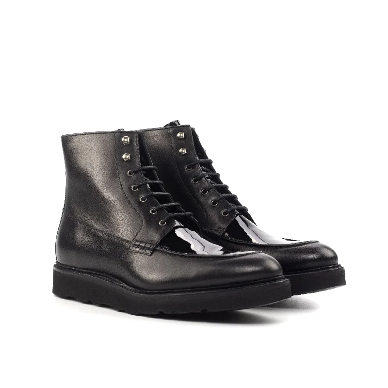 Men's Waterproof Boots DapperFam Ryker in Black Men's Italian Leather & Italian Patent Leather Moc Boot Men's Waterproof Boots DapperFam Ryker in Black Men's Italian Leather & Italian Patent Leather Moc Boot