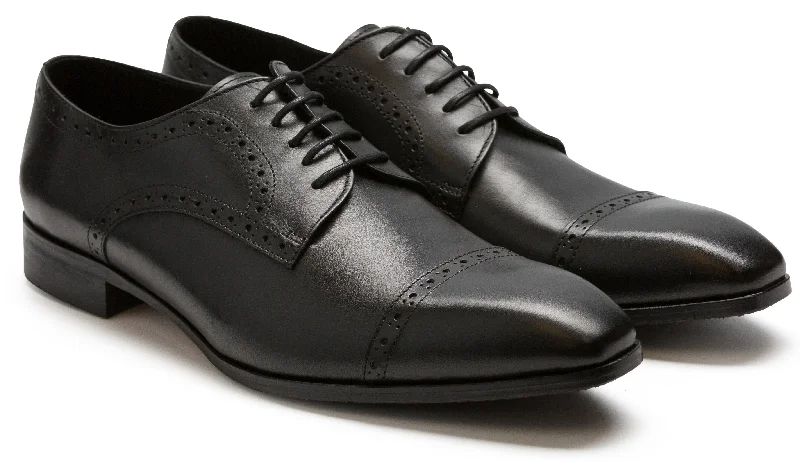 Men's Eco-Friendly Boots Luciana Men's Black Leather Cap Toe Dress Shoe 1917