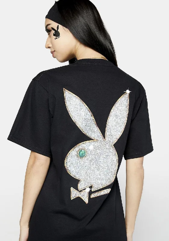 Women's Casual Attire Playboy Black VVS Logo Graphic Tee