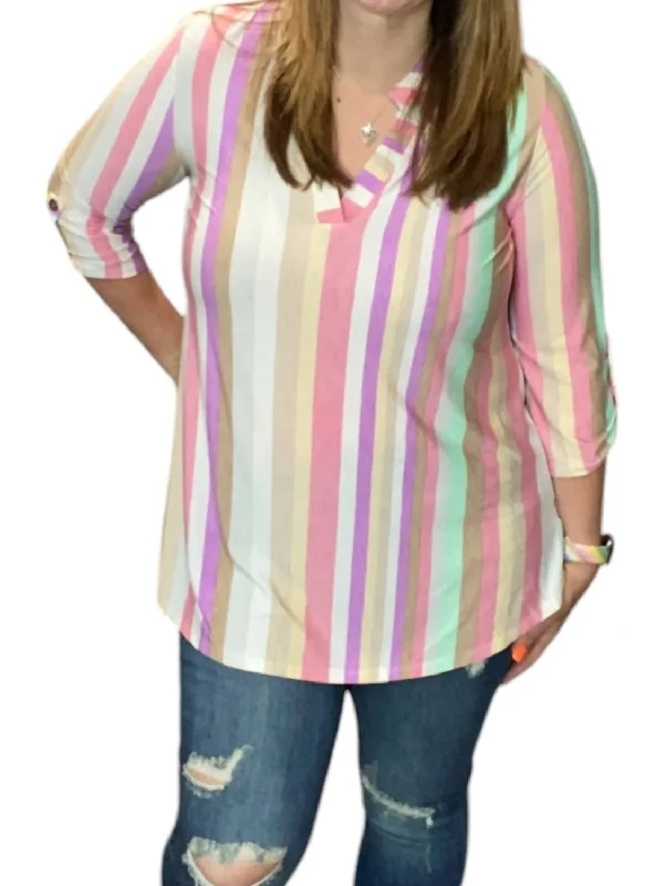 Athleisure Wear Pastel Stripe Gabby Tunic Top In Multi Color