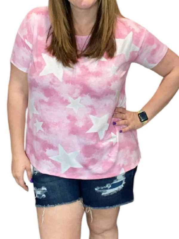 Chic Casual Style Tie Dye Star Tunic Top In Pink