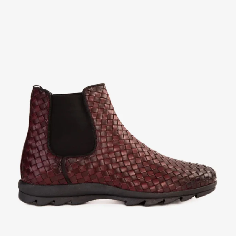 Men's Premium Boots The Luxpre Burgundy Leather Handwoven Casual Chelsea Men Boot
