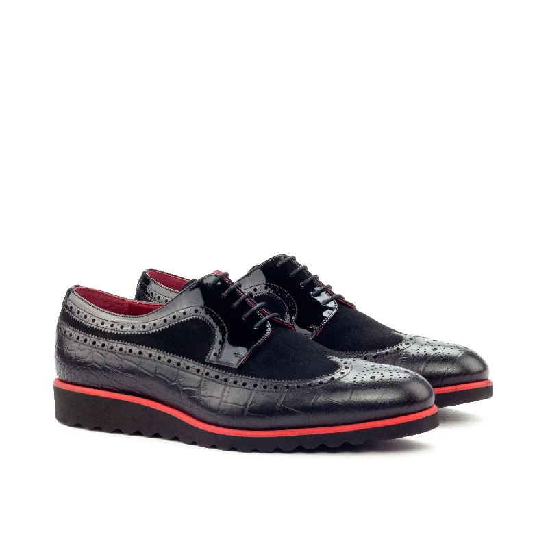 Special Promotion On Comfortable Walking Shoes DapperFam Zephyr in Black Men's Italian Embossed Leather & Suede Longwing Blucher Special Promotion On Comfortable Walking Shoes DapperFam Zephyr in Black Men's Italian Embossed Leather & Suede Longwing Blucher