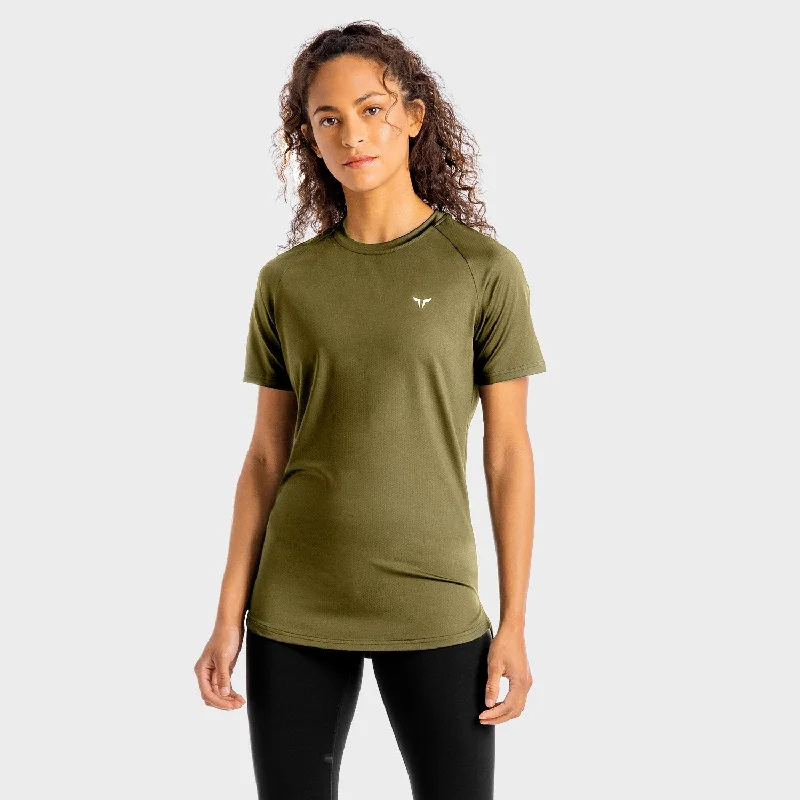 Women's Elegant Evening Attire Core Mesh Tee - Khaki