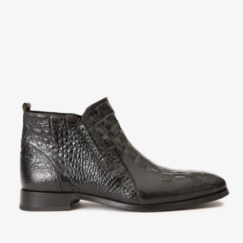 Men's Casual Boots The Randor Black Leather Side-Zip Dress Ankle Men Boot