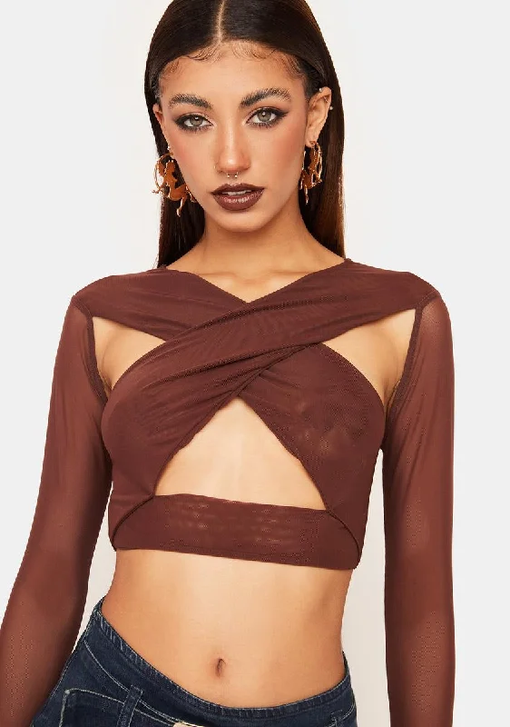 Stylish Women's Apparel Mocha Serve Some Looks Crop Top