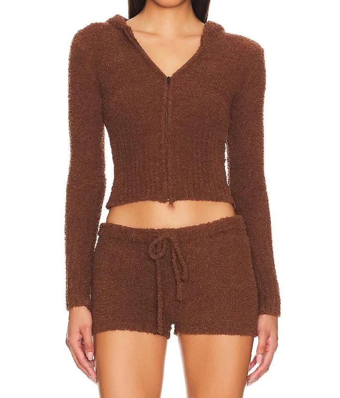 Women's Party Outfit Harlow Fuzzie Zip Up Hoodie In Chocolate Lily