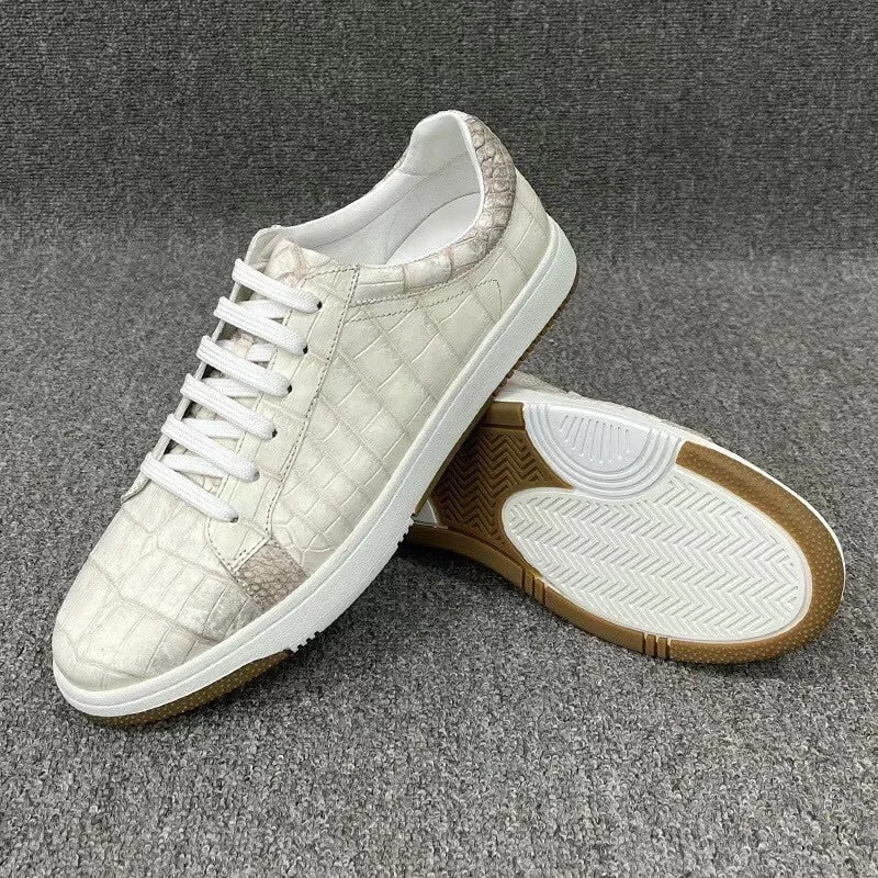 Men's Minimalist Boots Unisex Autumn Casual Authentic Alligator Leather Lace-up Flat Shoes
