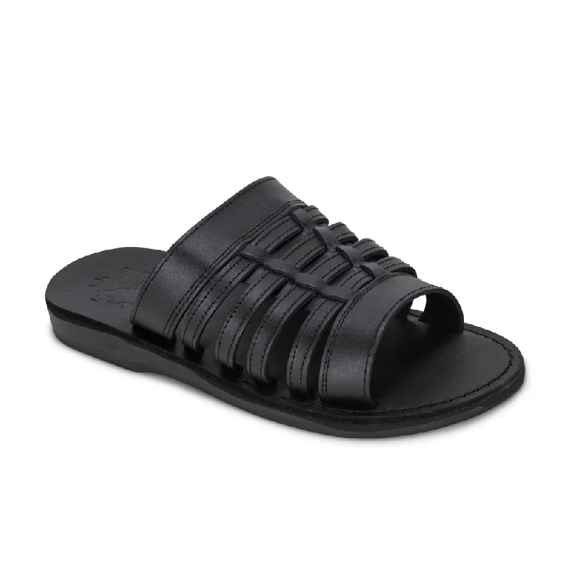 Men's Fashionable Boots Adam - Caged Leather Slide Sandal | Black