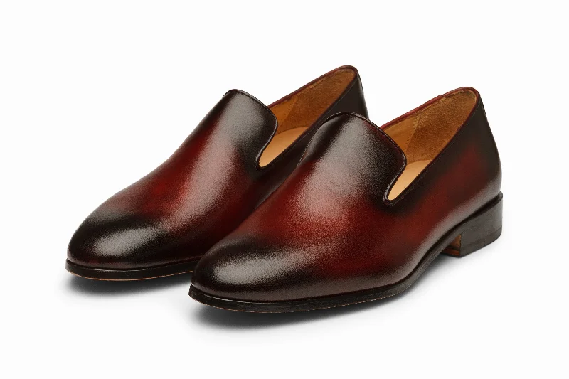Huge Savings On Premium Quality Shoes Venetian Loafers - Oxblood and Black Patina Finish