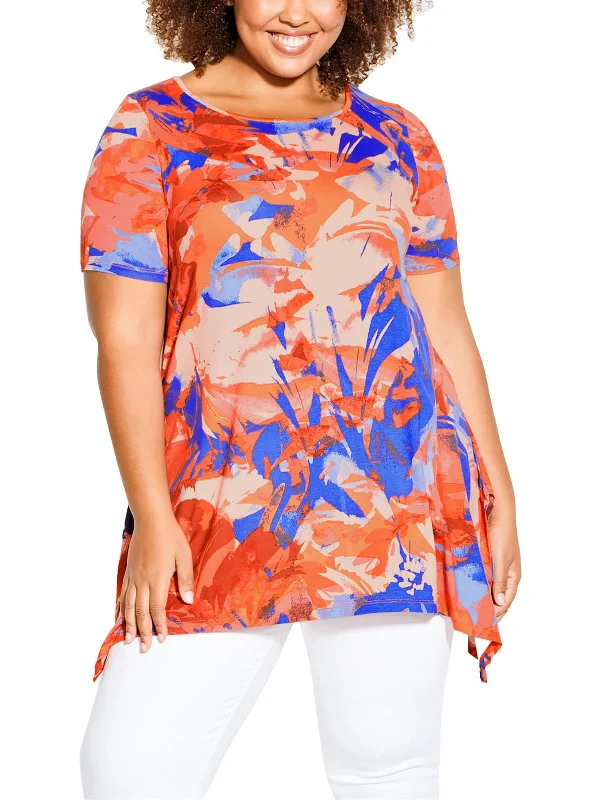 Women's Plus-Size Garments Plus Deanne Womens Floral Print Knit Tunic Top