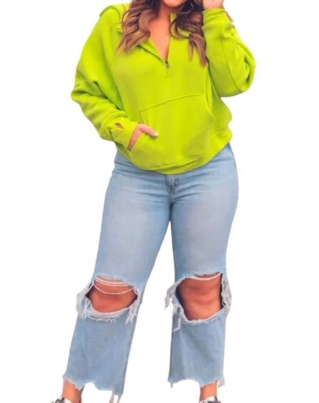 Versatile Women's Clothing for All Occasions Kenna Hooded Quarter Zip Sweatshirt With Thumb Holes In Neon Green