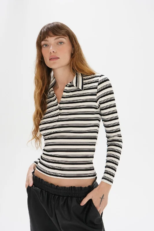 Casual Fashion Sylvie Collared Ribbed Long sleeve - Black Multi Stripe