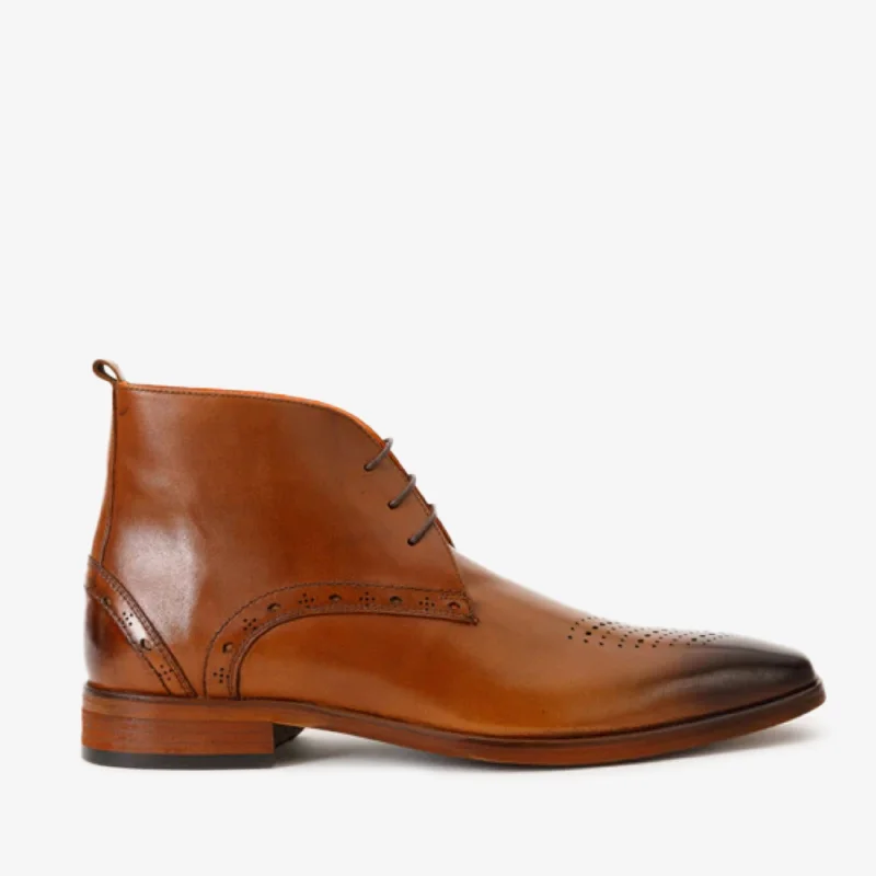 Men's Energy-Return Boots The Dessalines Tan Leather Chukka Brogue Dress Men Boot