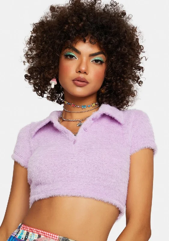 Women's Apparel Fluffy Polo Crop Top