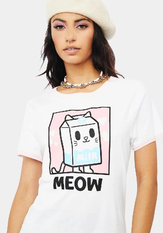 Exclusive Women's Fashion Collection Meow Meow Ringer Graphic Tee