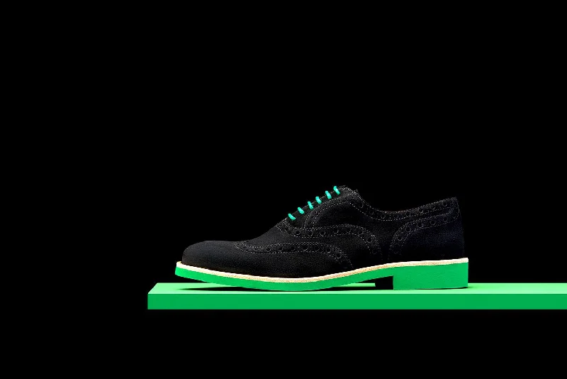 Men's Supportive Boots Mens Black & Green Suede Wingtip Dress Shoes