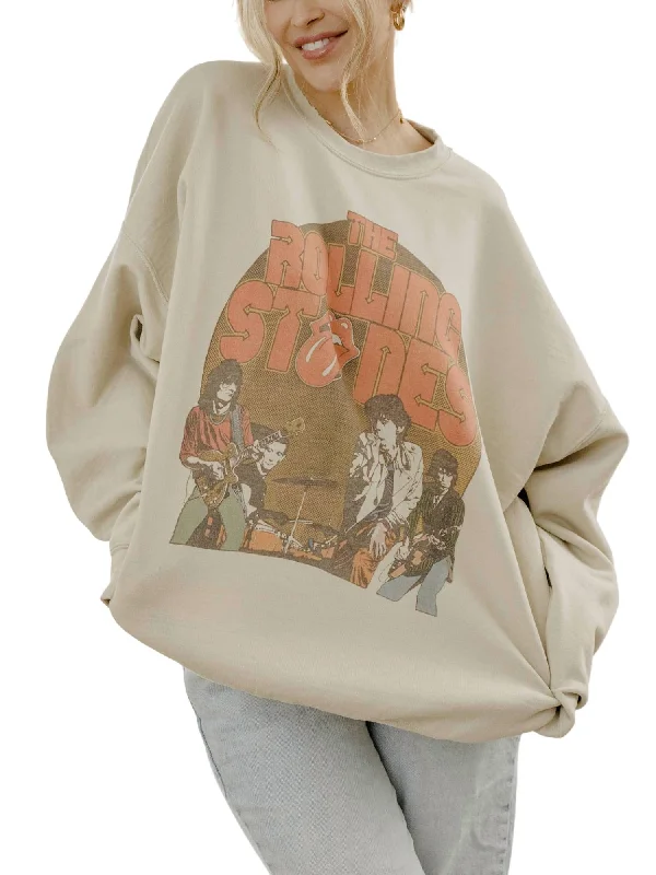 Women's Resort Apparel Rolling Stones Stage Circle Graphic Sweatshirt In Sand