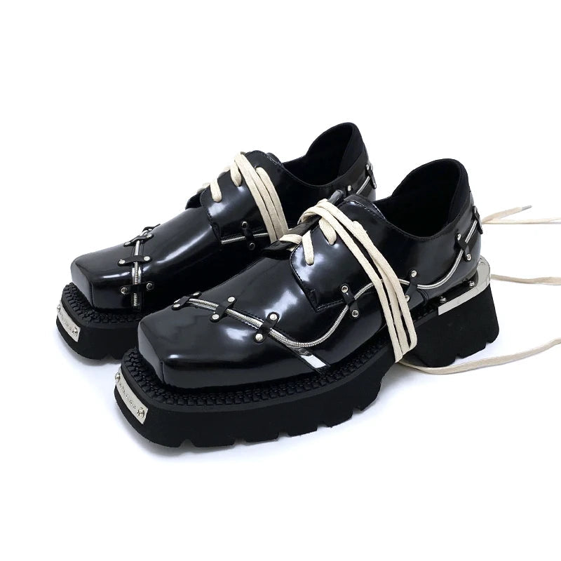Sleek And Modern Shoes Men's Retro Punk British Style Thick Sole Big Toe Lace-up Casual Shoes