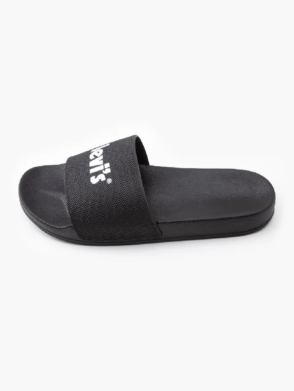 Men's Cozy Shoes Men's Black Logo Printed Slides
