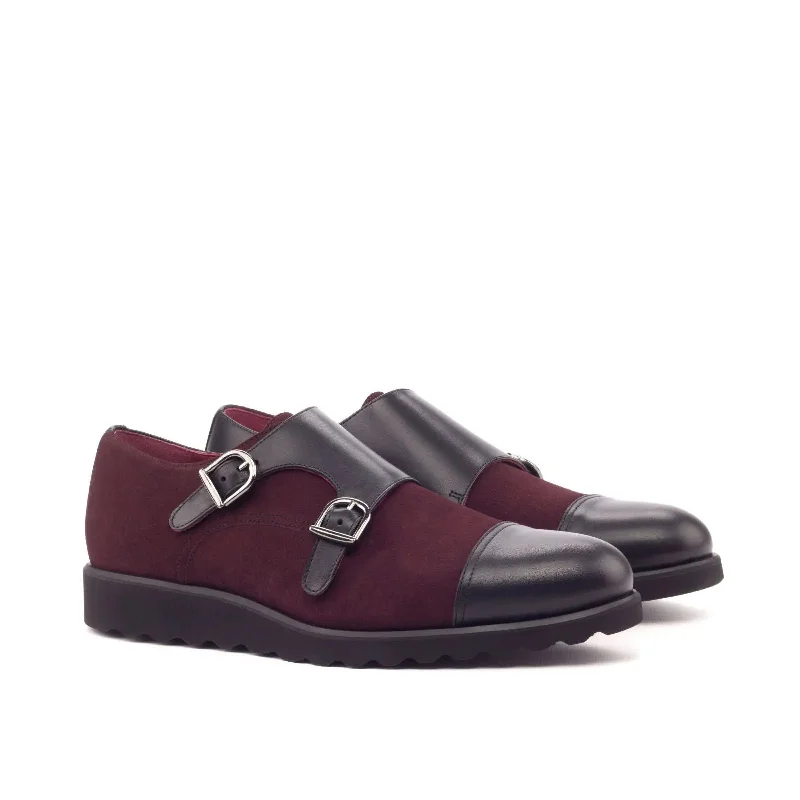 Men's Casual Shoes DapperFam Monaco in Burgundy / Black Men's Lux Suede & Italian Leather Double Monk Men's Casual Shoes DapperFam Monaco in Burgundy / Black Men's Lux Suede & Italian Leather Double Monk