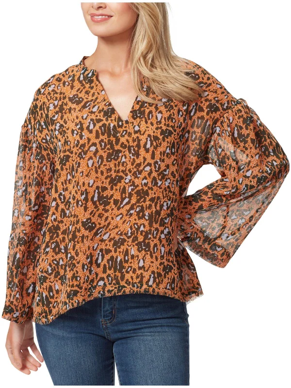 Women's Everyday Attire Womens V-neck Animal Print Tunic Top