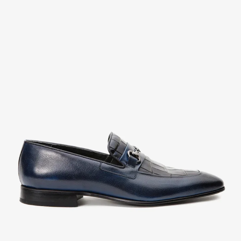 Men's Shock-Resistant Shoes The Pusan Navy Blue Leather Bit Loafer Men Shoe