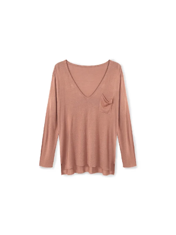 Stylish Women's Outfit Long Sleeve V Neck Knit Top