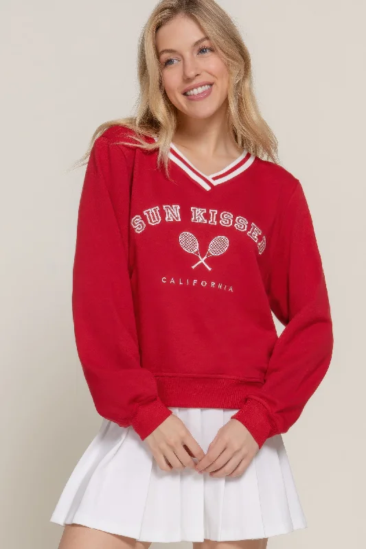 Women's Clothes And Apparel Sets Long slv v-neck embroidered sweatshirt