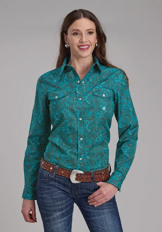 Sale For Women Roper Womens Mallard Paisley Teal 100% Cotton L/S Shirt