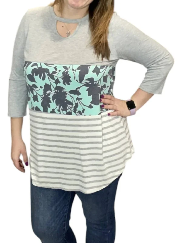 Women Wear Boutique Color Block Tunic Top In Mint/grey